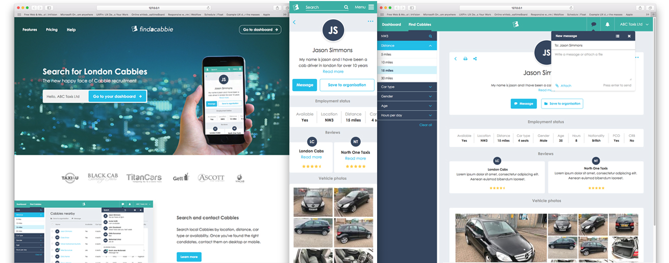 Find A Cabbie high-fidelity design